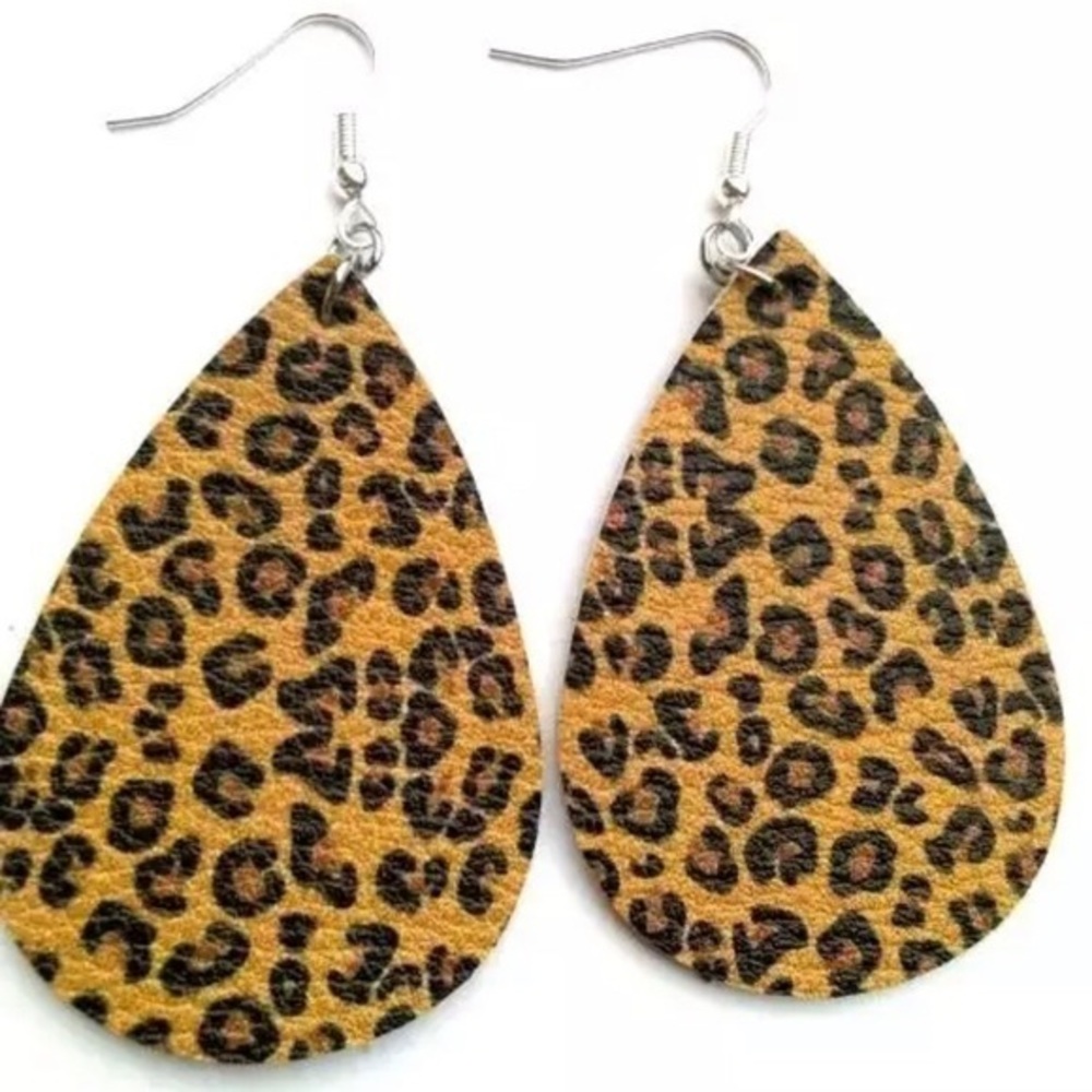 Women Boutique Leopard Animal Print Leather Earrings